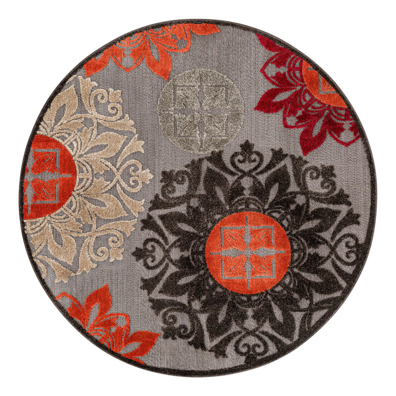 Dalbury Floral Brown Indoor/Outdoor Area Rug, Round 5'3"