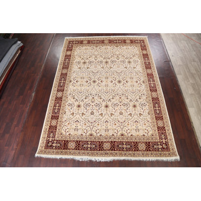 Tapis ivoire noué à la main de conception unique 9 pi 1 po x 12 pi 5 po Leul