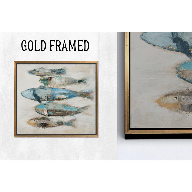 «Modern Boho Fish», impression sur toile élégante, décorations dorées 1P, H: 27,6 po x l: 27,6 po