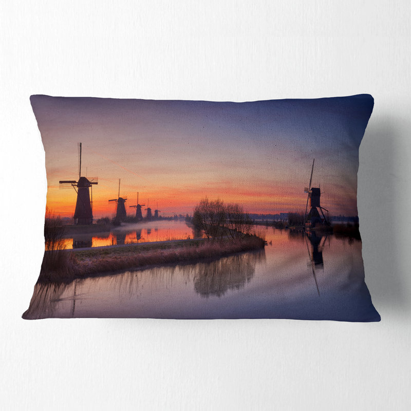 Dutch Windmills Panorama - coussin abstrait imprimé