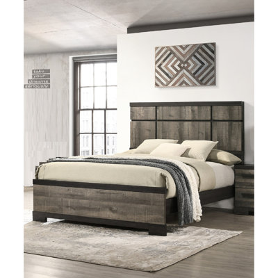 Cadre de grand lit moderne, tête de lit à panneau en ébène gris, solution pour chambre à coucher contemporaine, sommier nécessaire, lit de transition simple à assembler, tête de lit audacieuse, abat-jour en ébène,