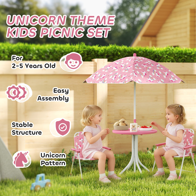 Kids 4 Piece Round and Chair Set, Pink