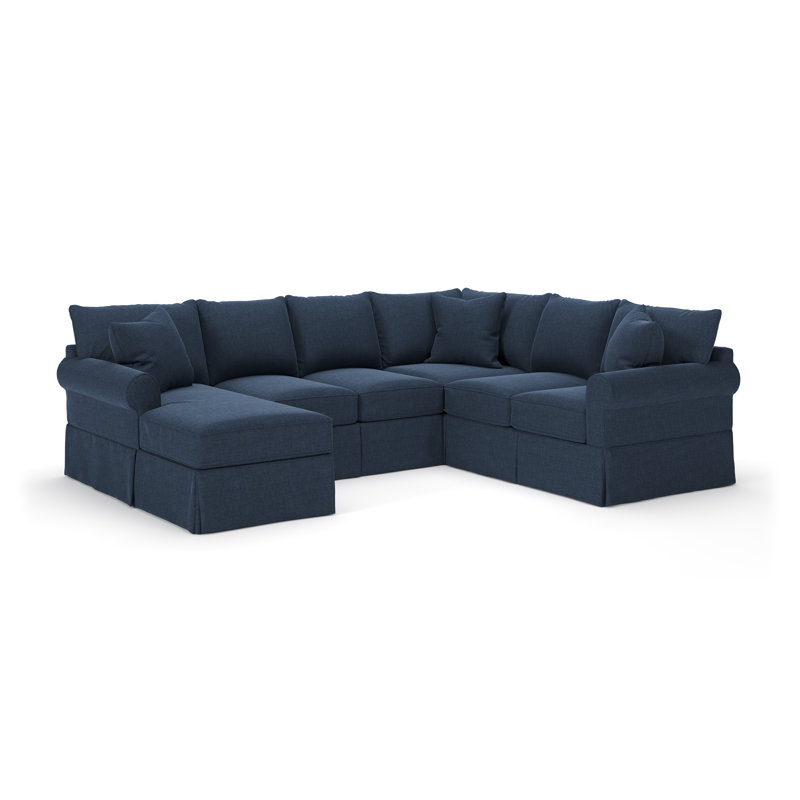 Friedman 3 - Piece Slipcovered Sectional, Left Hand Facing, Drusky Navy Sustain® Basketweave
