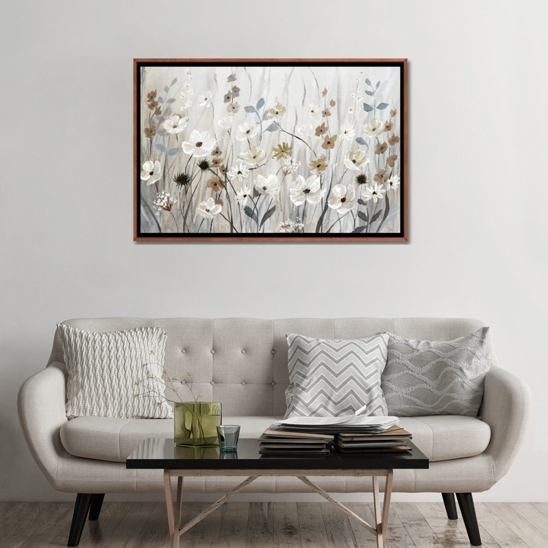 «Misty Meadow Field» encadré par Nan Print, H 18 po x l 26 po, Toile avec cadre flottant, Dark Rustic Wood