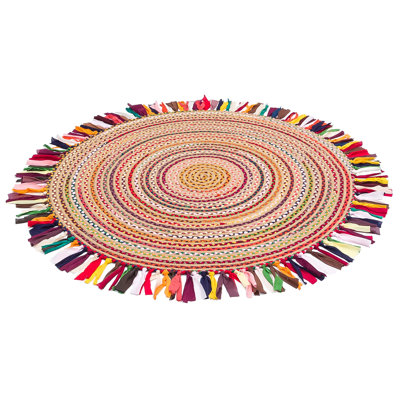 Tapis rond brun / rouge tissé à la machine 3 pi 11 po