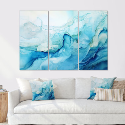 Ocean Blue And White Liquid Ink II - Abstract Shapes Wall Art Print Set