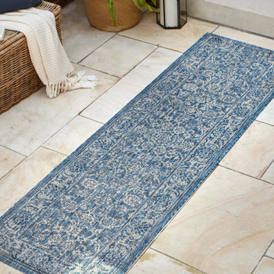 Leonora Bohemian Textured Weave Floral Navy/Gray Indoor/Outdoor Rug