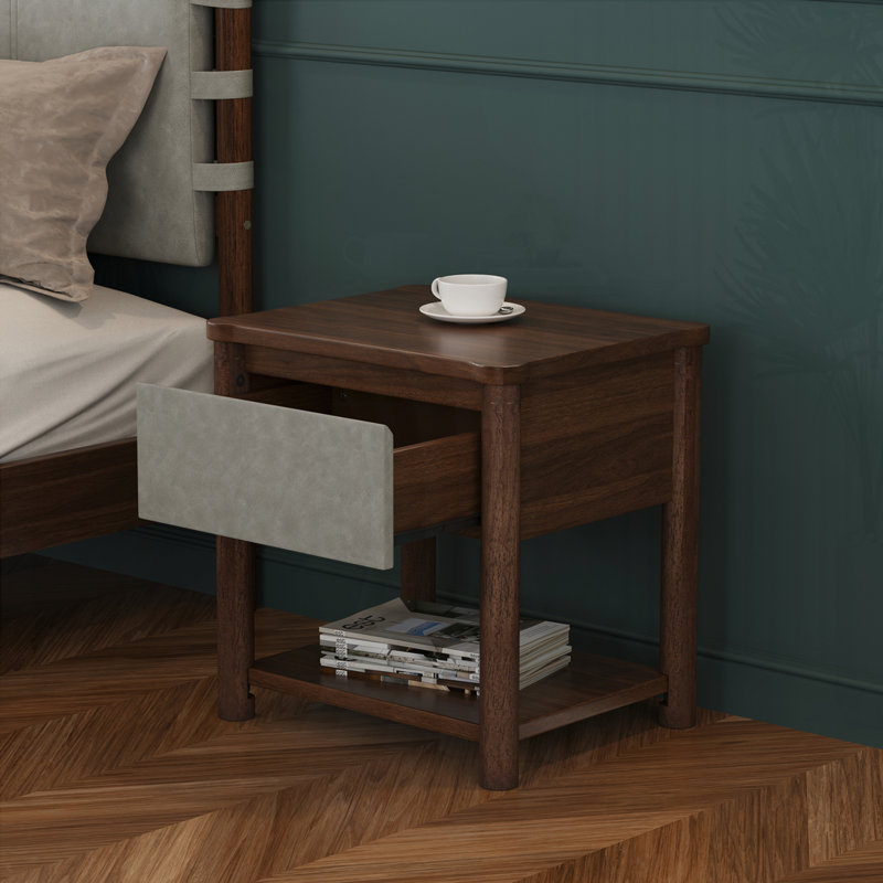 Bed Frame Set With 2 Nightstands, Queen, Light Gray/Walnut