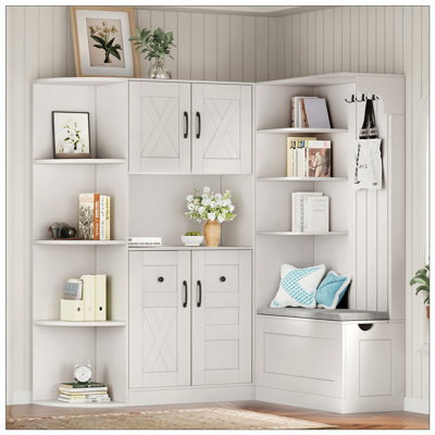 Multifunctional Left-Right Hall Cabinet with Storage and Hooks, Ideal for Living Room, Kitchen, and Hallway Organization