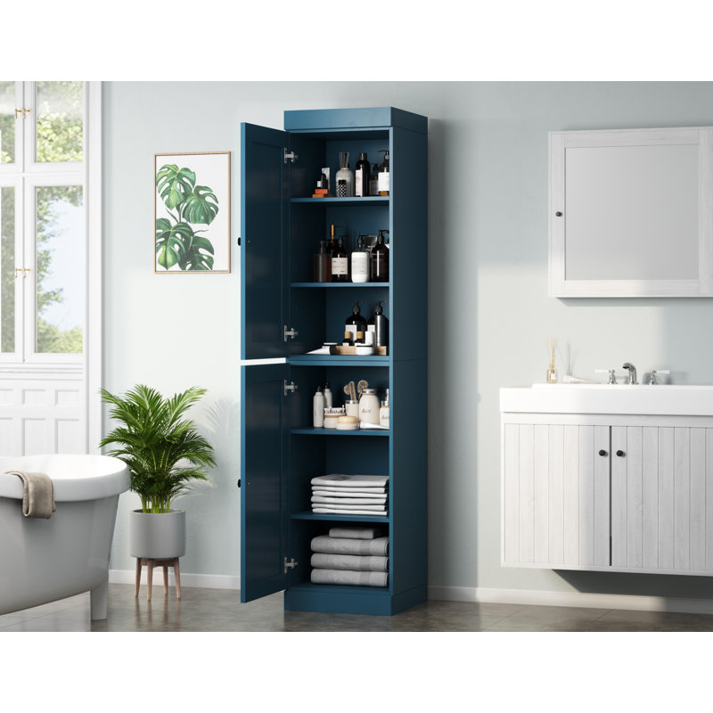 Armoire de rangement 100% bois massif 16,5 po avec portes Shaker et tablettes réglables, Bleu sarcelle
