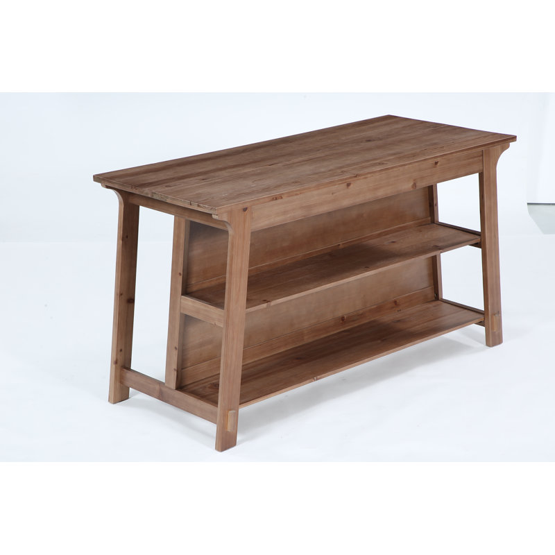 Îlot de cuisine en bois massif de 160 cm (63 po), grande table de cuisine avec étagères de rangement