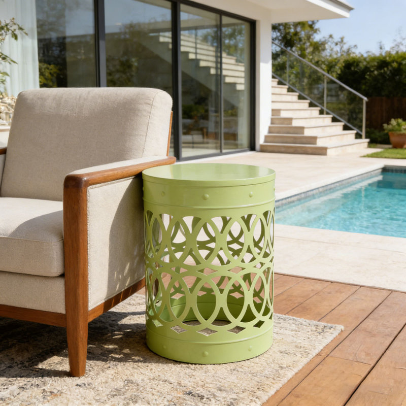 Table de bout d'extérieur en métal, Vert, 1