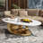 49.2" Oval Coffee Table with Faux Marble Top, Gold Stainless Steel Base with Abstract Fantastic Midsize Sphere Crescent-Shaped Design-1678648414