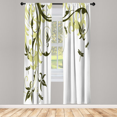 Microfiber Floral Semi-Sheer Rod Pocket Curtain Panels