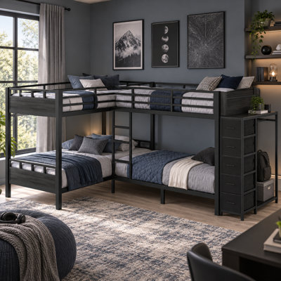Twin Over Twin Drawer Bunk Bed with Mattress with Bookcase with Desk with Trundle Bed with Shelves