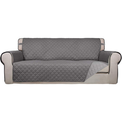 Housse de canapé réversible matelassée, housse de protection pour meubles résistante à l'eau, housse de canapé lavable antidérapante et sangles élastiques pour chiens et animaux de compagnie, gris / gris clair
