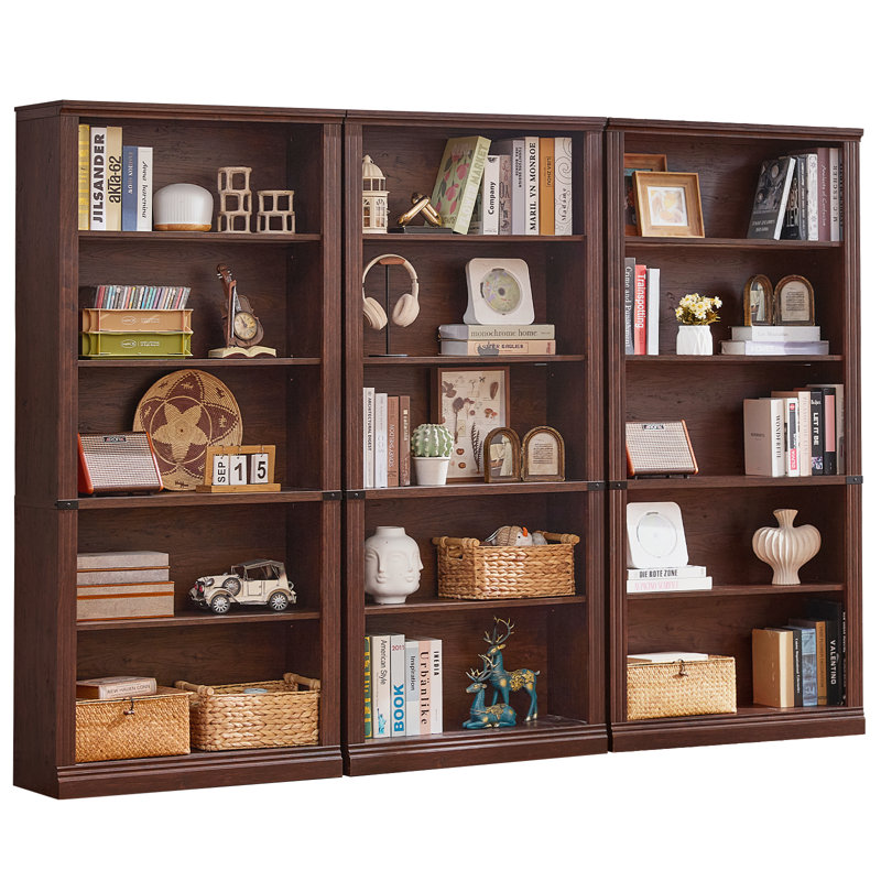 70" Tall Farmhouse Bookshelf Set, Walnut