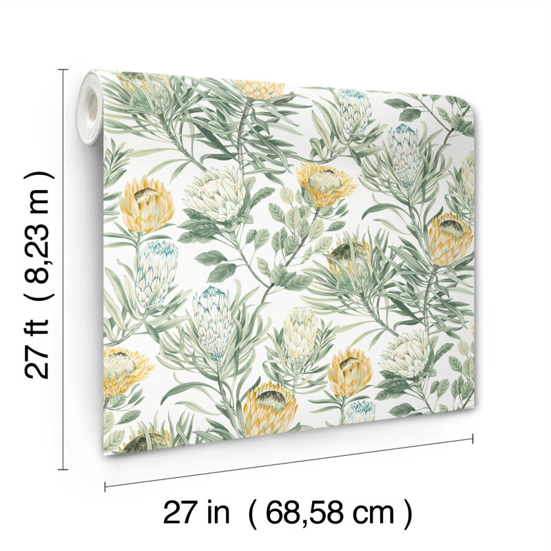 Rouleau de papier peint L 27 pi x l 27 po Protea, Blanc / jaune