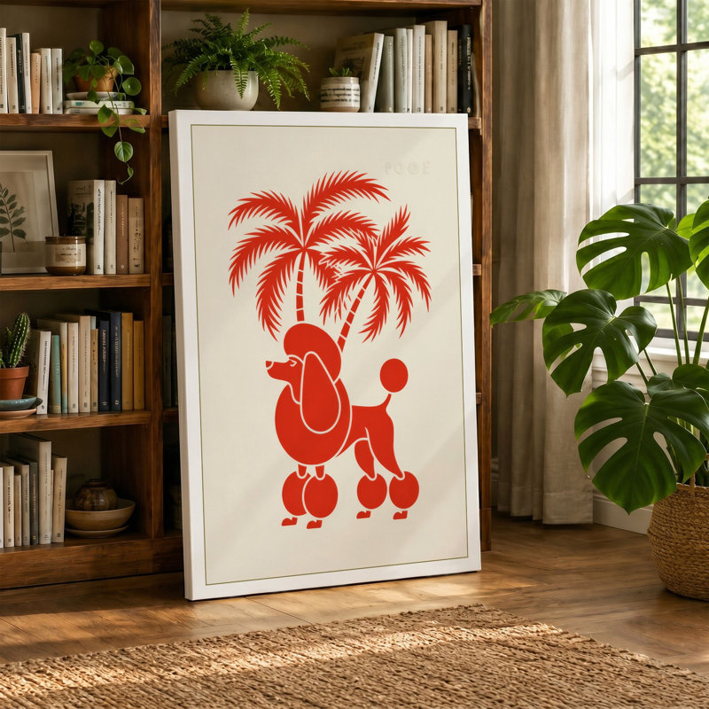 Poodle Under Palms Mid-Century - Wrapped Canvas, 30x20 - 76.2 x 50.8 cm, Cream Border