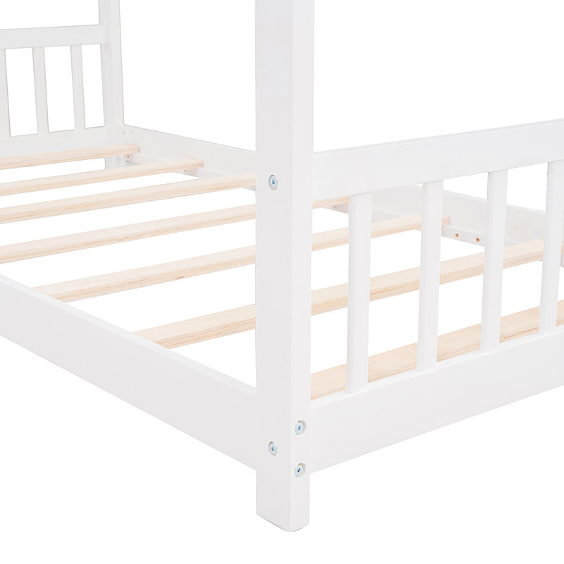 Lit plateforme en forme de château avec tablette de rangement, lit plateforme simple, Lit simple, Blanc