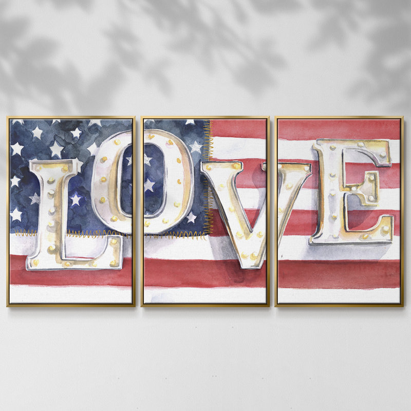 «National Anthem Collection A», reproduction sur toile flottante 3 pièces, H 40 po x l 78 po x P 2 po, Or