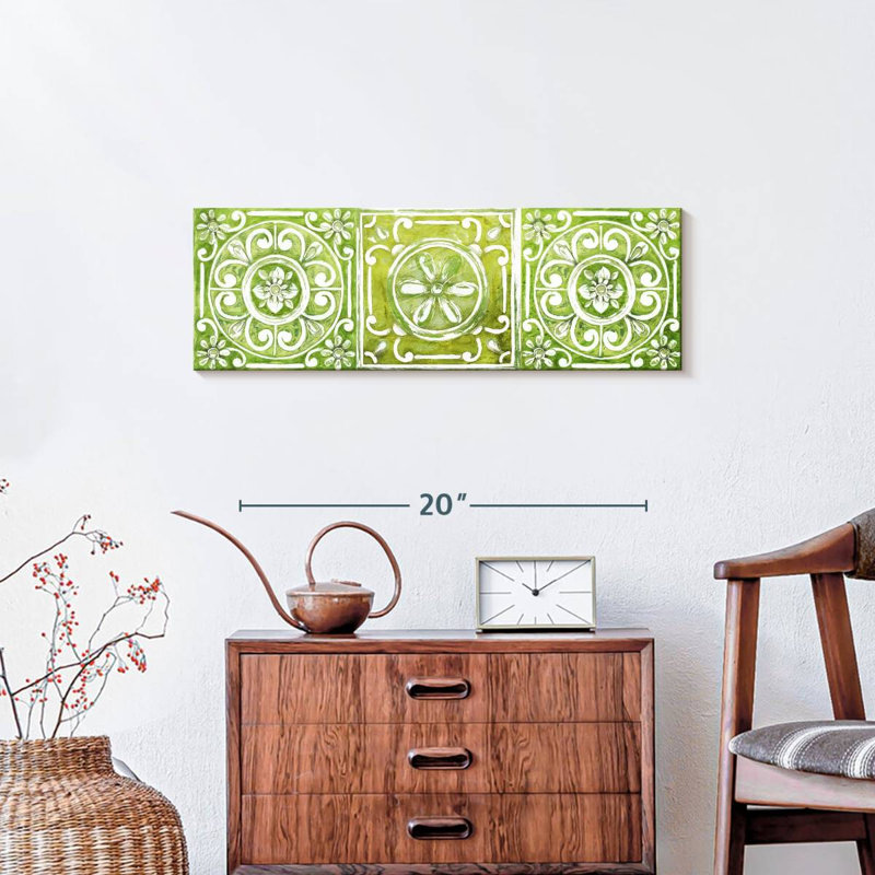 Carreaux ornementaux verts sur toile, H 8 po x l 24 po x P 1 po