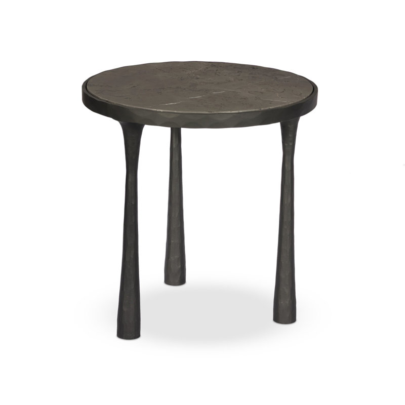 Billings End Table, Gray Italian Marble Top/Hammered Gunmetal Base