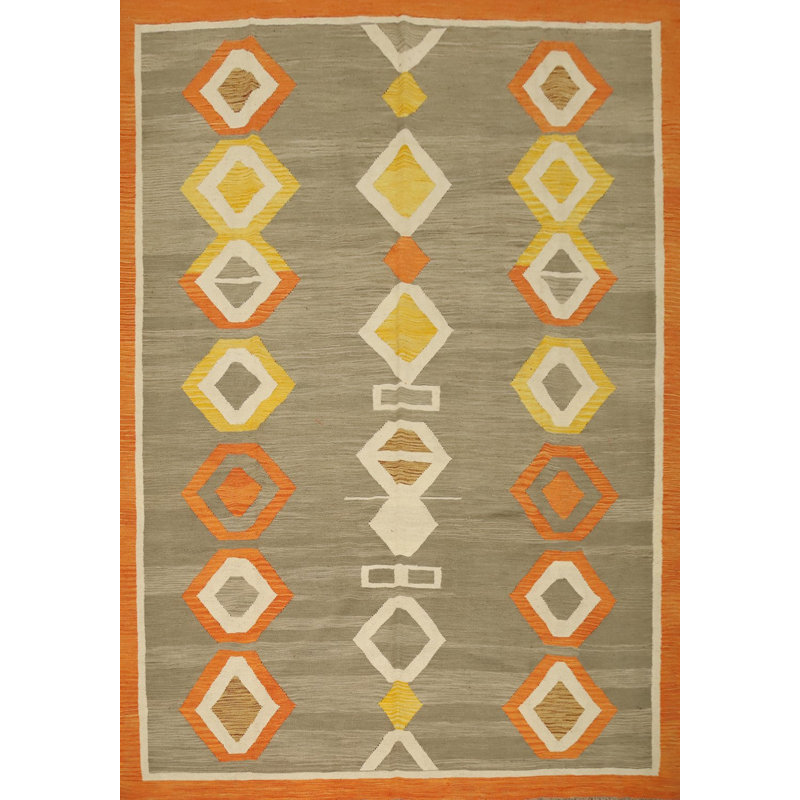 Tapis géométrique à tissage plat kilim 8 x 10
