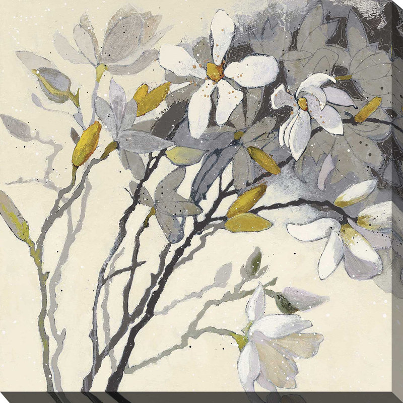 Magnolias jaune gris - peinture, Toile tendue, H 24 po x l 24 po x P 1,5 po