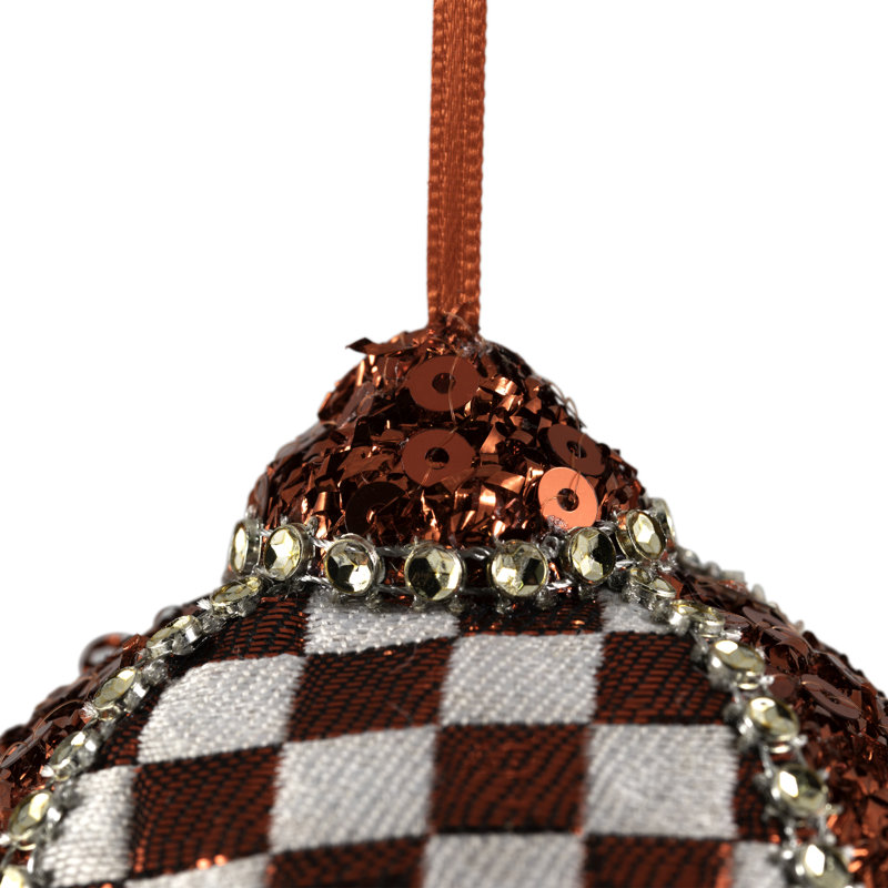 Sequined And Checkered Teardrop Christmas Ornaments - 4.75" - Red - Set Of 2