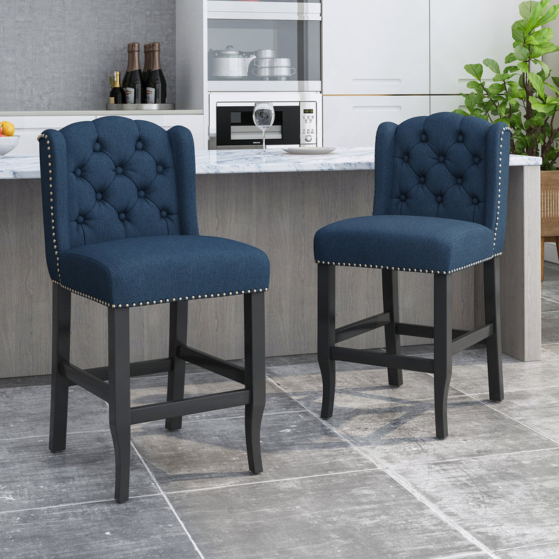 Tabourets à oreilles capitonnés en tissu, Tabouret de comptoir (siège d'une hauteur de 27 p, Marine