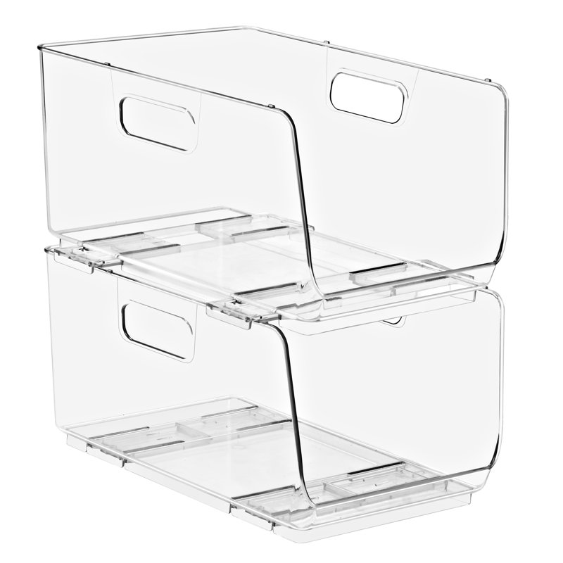 Sorbus 2 Pack Medium Clear Open Front Stackable Kitchen and Fridge Storage Bins, Medium 2 Pack