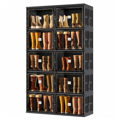 5-Tier Black Foldable Boot Storage Cabinet , Tall Shoe Organizer for Closet & Entryway