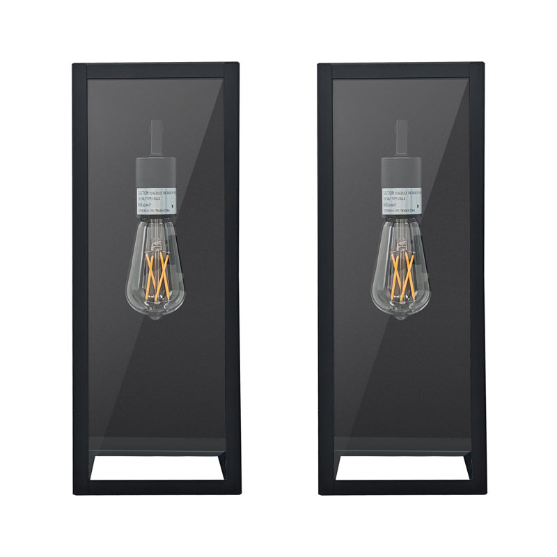 Applique murale d'extérieur avec cadre rectangulaire en métal et abat-jour en verre 1 lumière