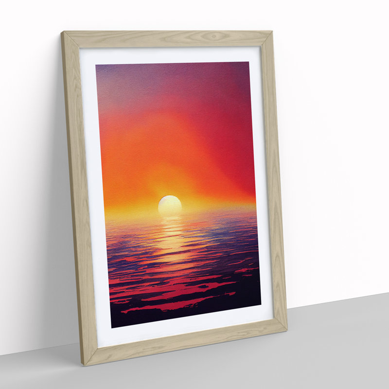 XV1022-621X An Ocean Sunset Watercolour No.1 - Single Picture Frame Print, 34cm H x 25cm W, Beige