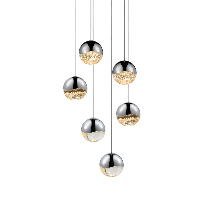 Grapes 6 - Light LED Cluster Pendant, 3.75" H x 11.75" x 11.75" D, Brass, Clear