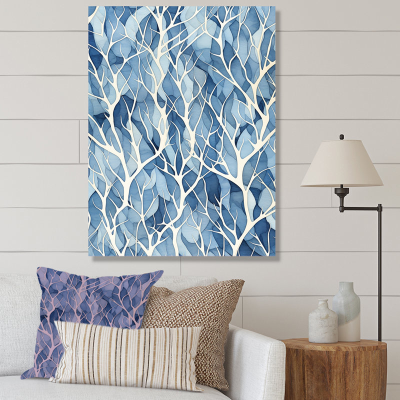Windy White and Blue Tree Beauty III - Arbre, reproduction sur toile, Cadre simple blanc, H 40 po x l 30 po x P 1,5 po