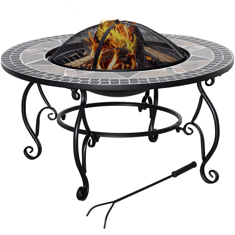 Abduljabaar Round Steel Wood Burning Fire Pit with Lid