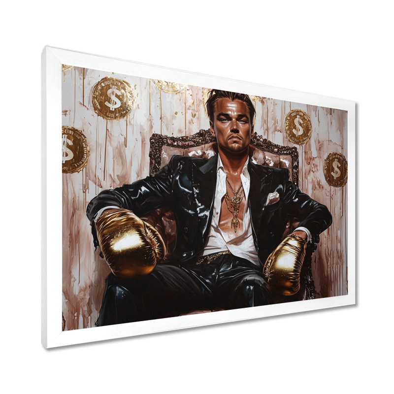 Loup de Wall Street noir - Boxer, Cadre simple blanc, H 34 po x l 44 po