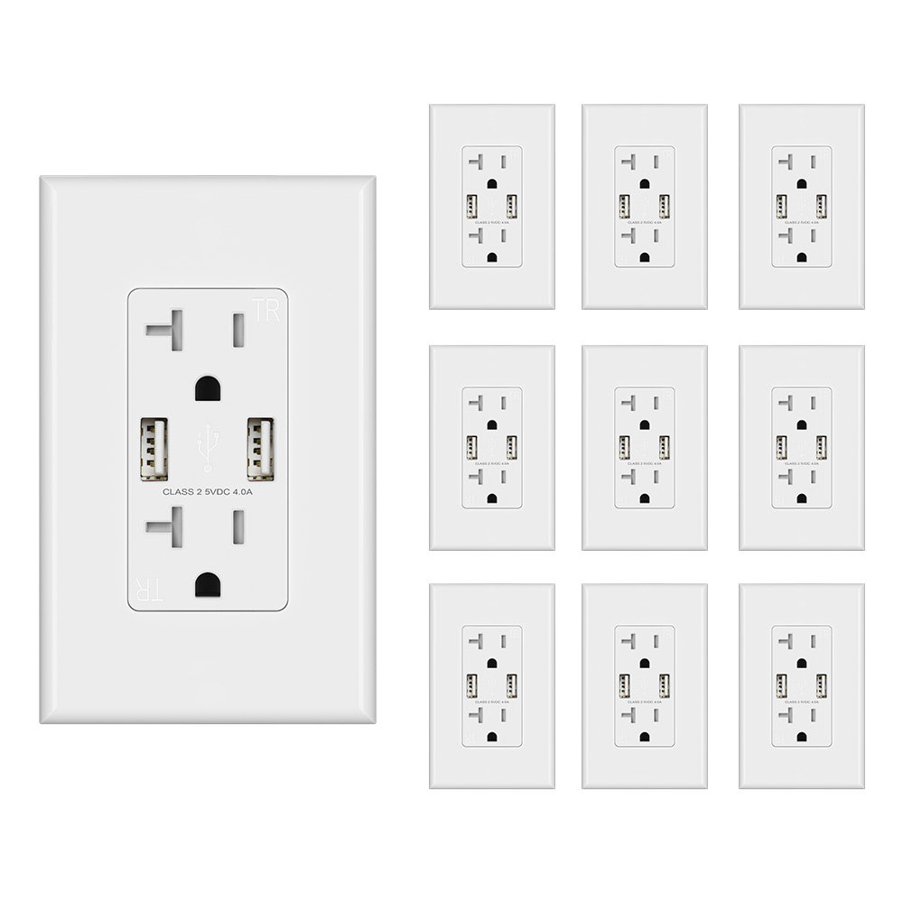 Usb Outlet, Tamper Resistant, Wall Plate Included (Set of 10) ELEGRP 
