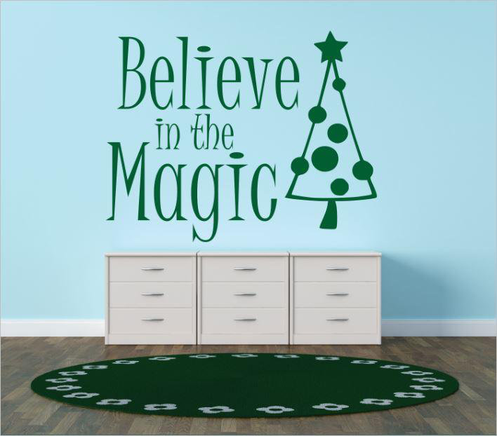Décalcomanie murale croire dans le magic, H 16 po x l 20 po x P 0,16 po, Vert