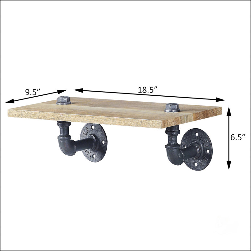 Oak And Sandy Black Rectangle Wall Shelf