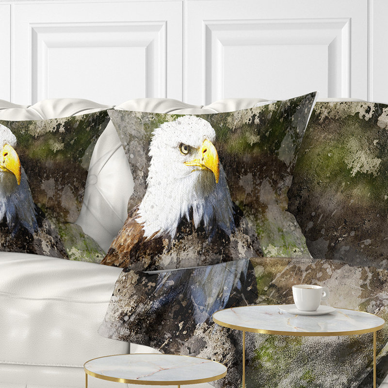 Tête d'aigle avec textures - oreiller imprimé animal, 16 po x 1 po, Coussin décoratif