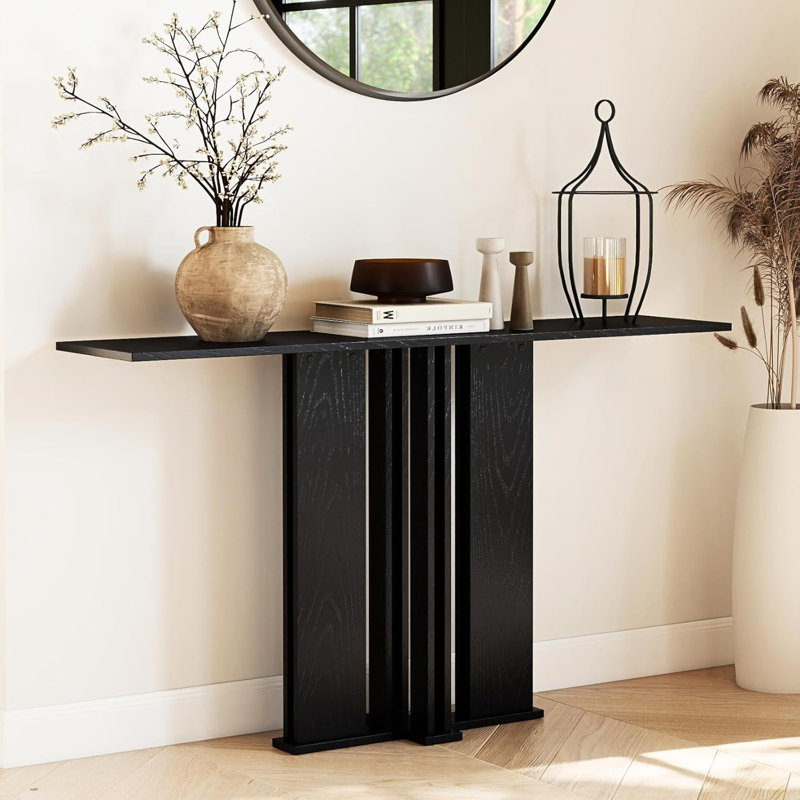 51” Narrow Rectangular Entryway & Behind‑Sofa Console Table, Black
