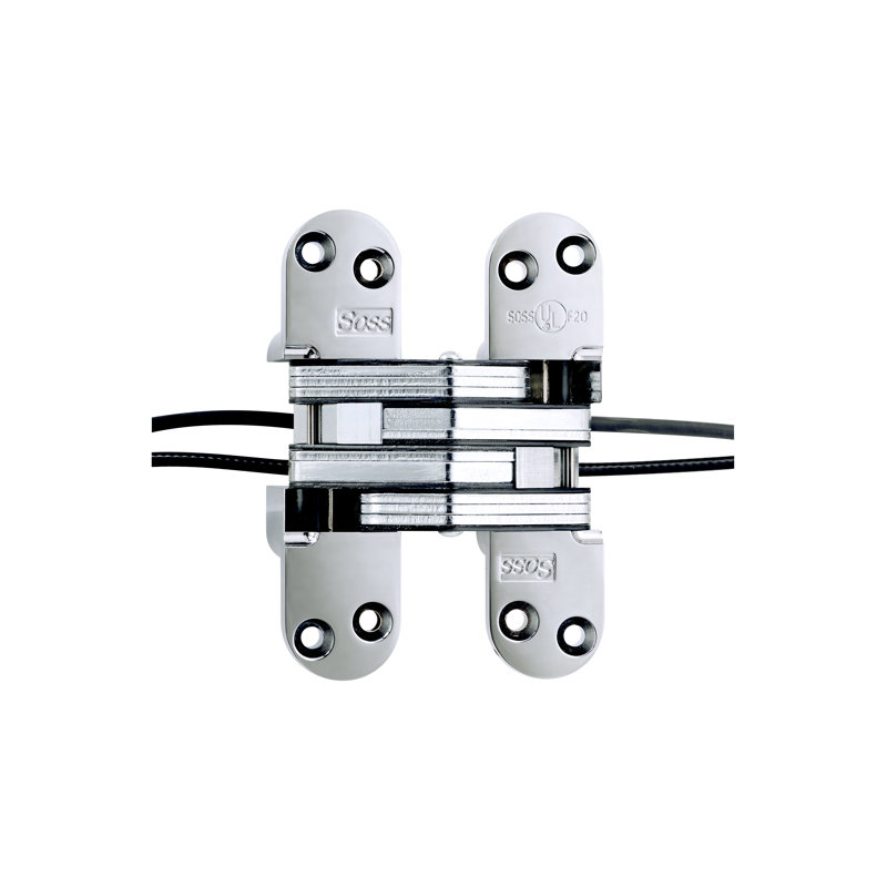 Charnière de porte simple invisible / dissimulée à transfert de puissance H 5,5 po x l 1,38 po, Chrome brillant