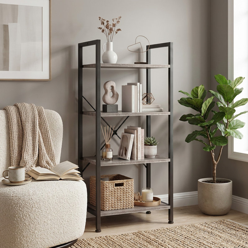 Étagère de rangement industrielle en métal et bois, étagère ouverte autoportante pour le salon, la cuisine, le bureau, support utilitaire robuste pour livres, plantes, décor