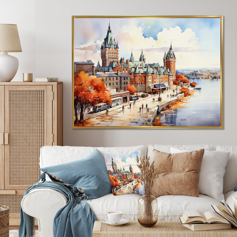 Québec, beauté française I - impressions sur toile Québec, Cadre flottant doré, H 30 po x l 40 po x P 1,5 po