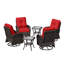 Ensemble de patio extérieur en osier pour 4 personnes avec 2 tables d'appoint, 4 chaises pivotantes et coussins rouges-956548025