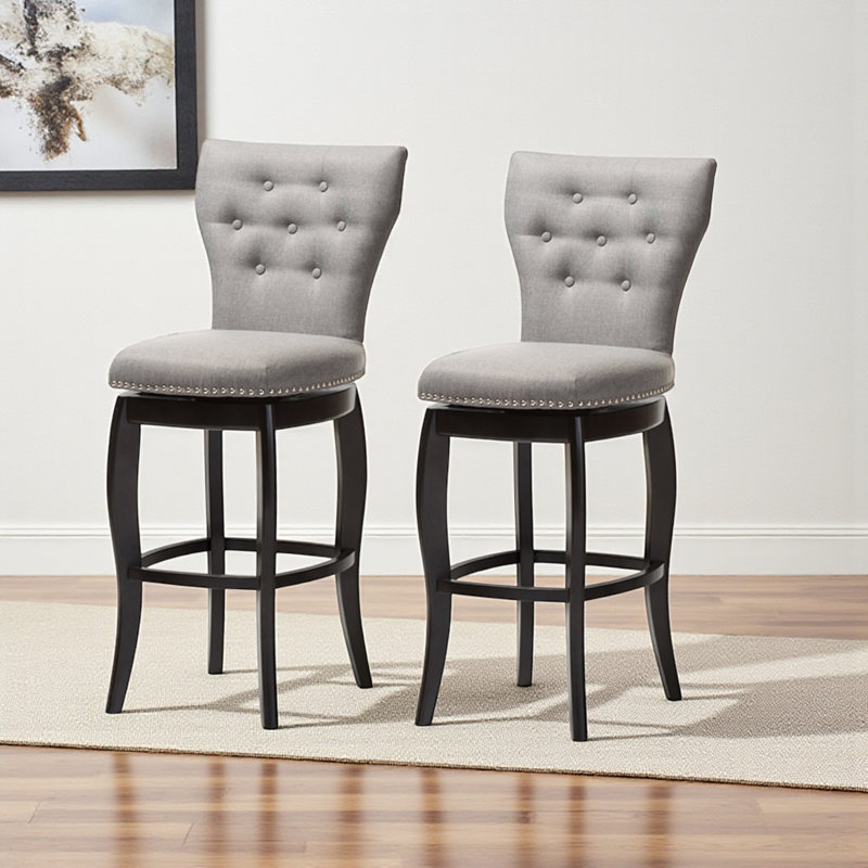 Swivel counter stool upholstered in grey polyester fabric, 45.24'' H X 19.5'' W X 23.79'' D