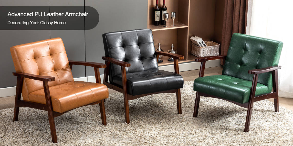 Havva 21.65'' Wide Tufted Artificial Leather Mid-Century Modern Armchair